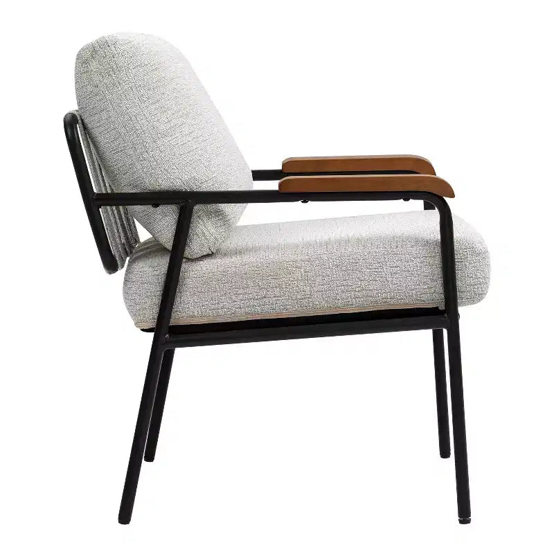 TUYOHW 23 Moderna Poltrona Accent con Braccioli in Legno Naturale, Sedia da Lettura Imbottita con Telaio in Metallo Nero, Poltrona per Soggiorno, Camera da Letto