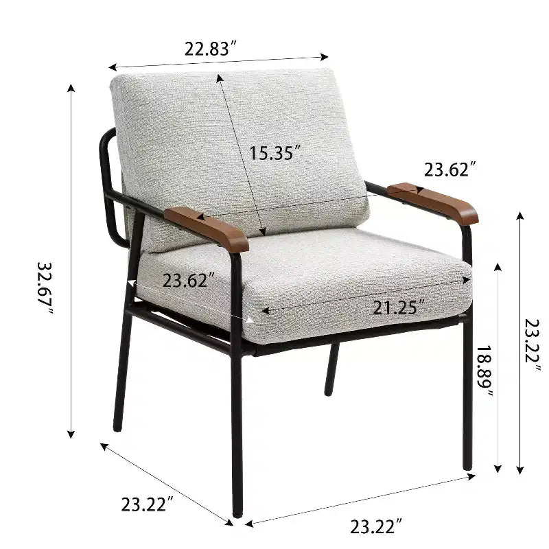 TUYOHW 23 Moderna Poltrona Accent con Braccioli in Legno Naturale, Sedia da Lettura Imbottita con Telaio in Metallo Nero, Poltrona per Soggiorno, Camera da Letto