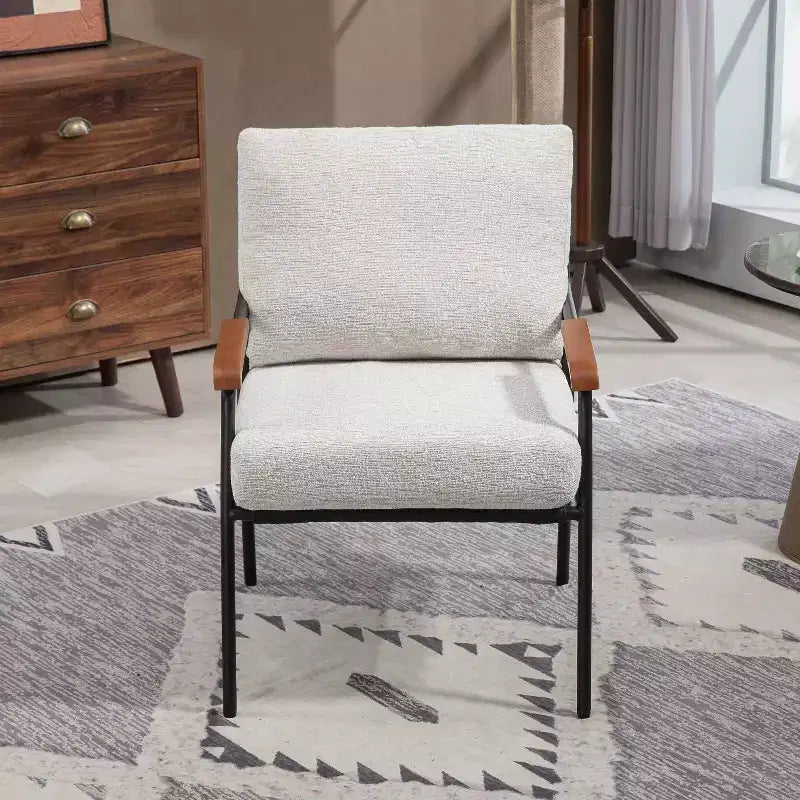 TUYOHW 23 Moderna Poltrona Accent con Braccioli in Legno Naturale, Sedia da Lettura Imbottita con Telaio in Metallo Nero, Poltrona per Soggiorno, Camera da Letto