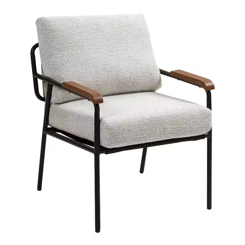 TUYOHW 23 Moderna Poltrona Accent con Braccioli in Legno Naturale, Sedia da Lettura Imbottita con Telaio in Metallo Nero, Poltrona per Soggiorno, Camera da Letto