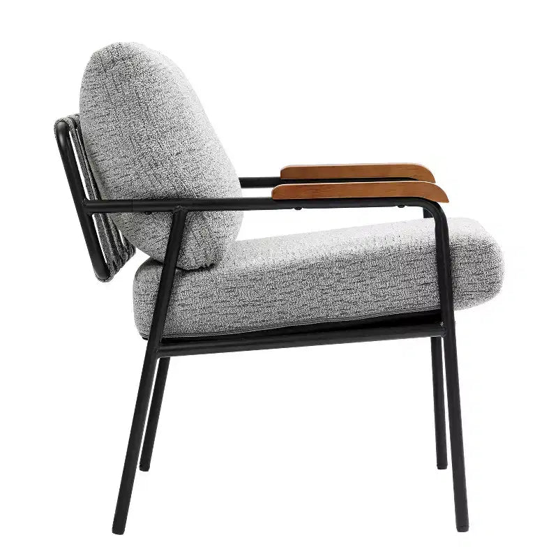 TUYOHW 23 Moderna Poltrona Accent con Braccioli in Legno Naturale, Sedia da Lettura Imbottita con Telaio in Metallo Nero, Poltrona per Soggiorno, Camera da Letto