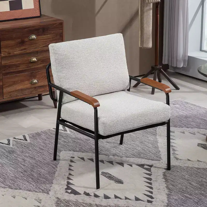 TUYOHW 23 Moderna Poltrona Accent con Braccioli in Legno Naturale, Sedia da Lettura Imbottita con Telaio in Metallo Nero, Poltrona per Soggiorno, Camera da Letto