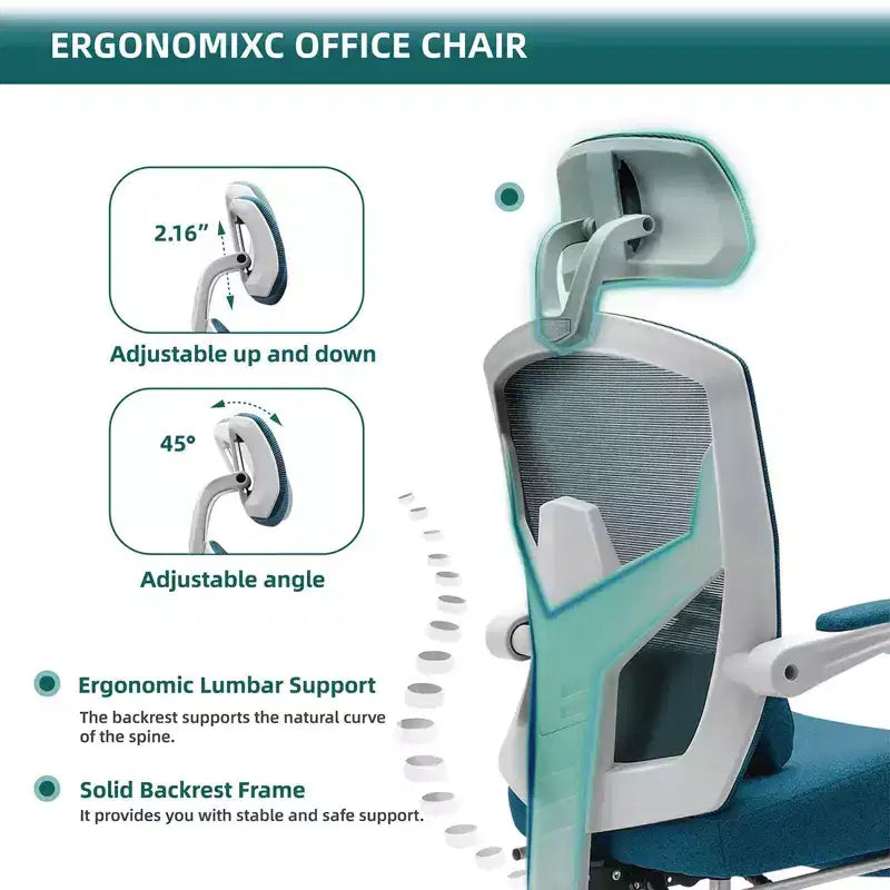 Sedia da ufficio ergonomica TUYOHW con poggiapiedi estraibile, sedia da gaming con cuscino di supporto lombare e braccioli imbottiti, sedia girevole per ufficio