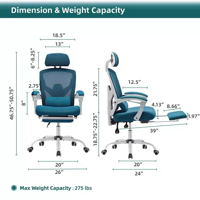 Sedia da ufficio ergonomica TUYOHW con poggiapiedi estraibile, sedia da gaming con cuscino di supporto lombare e braccioli imbottiti, sedia girevole per ufficio