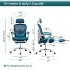 Sedia da ufficio ergonomica TUYOHW con poggiapiedi estraibile, sedia da gaming con cuscino di supporto lombare e braccioli imbottiti, sedia girevole per ufficio