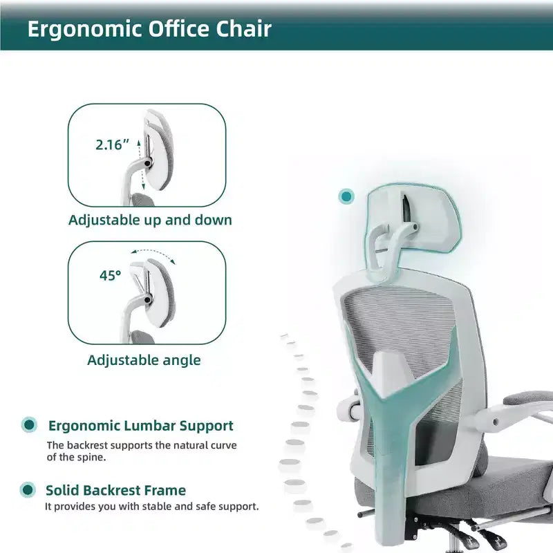 Sedia da ufficio ergonomica TUYOHW con poggiapiedi estraibile, sedia da gaming con cuscino di supporto lombare e braccioli imbottiti, sedia girevole per ufficio