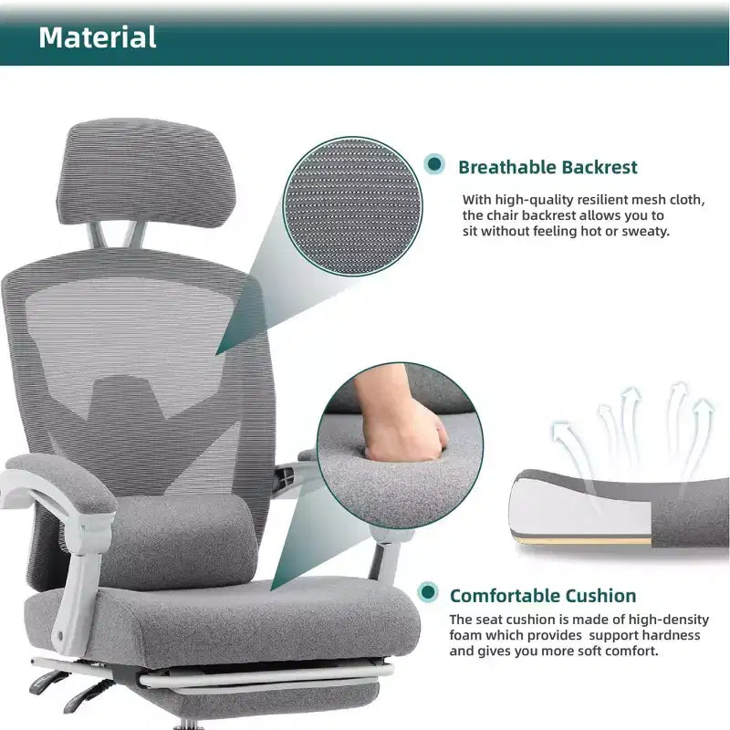 Sedia da ufficio ergonomica TUYOHW con poggiapiedi estraibile, sedia da gaming con cuscino di supporto lombare e braccioli imbottiti, sedia girevole per ufficio