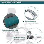 Sedia da ufficio ergonomica TUYOHW con poggiapiedi estraibile, sedia da gaming con cuscino di supporto lombare e braccioli imbottiti, sedia girevole per ufficio