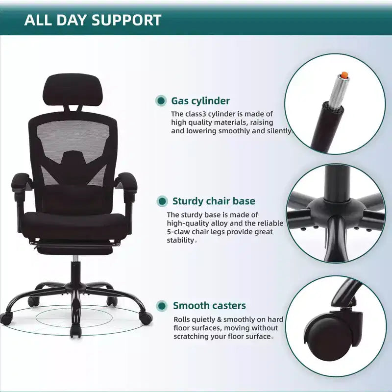 Sedia da ufficio ergonomica TUYOHW con poggiapiedi estraibile, sedia da gaming con cuscino di supporto lombare e braccioli imbottiti, sedia girevole per ufficio