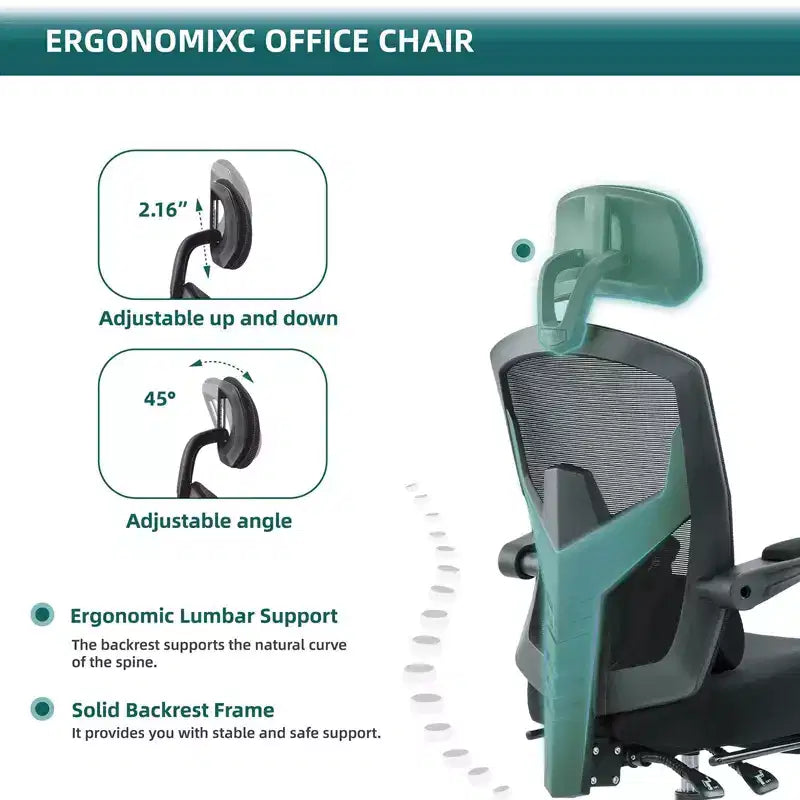 Sedia da ufficio ergonomica TUYOHW con poggiapiedi estraibile, sedia da gaming con cuscino di supporto lombare e braccioli imbottiti, sedia girevole per ufficio