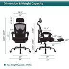 Sedia da ufficio ergonomica TUYOHW con poggiapiedi estraibile, sedia da gaming con cuscino di supporto lombare e braccioli imbottiti, sedia girevole per ufficio