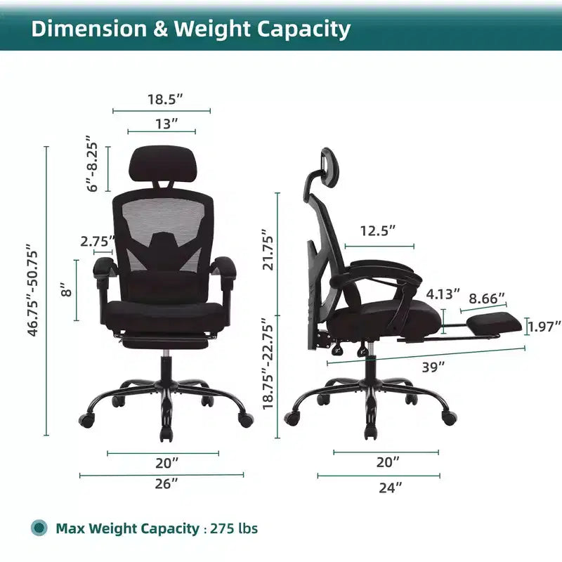 Sedia da ufficio ergonomica TUYOHW con poggiapiedi estraibile, sedia da gaming con cuscino di supporto lombare e braccioli imbottiti, sedia girevole per ufficio