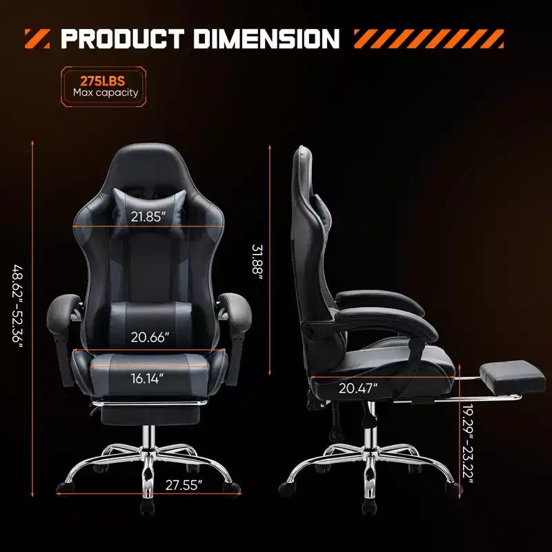 TUYOHW Sedia da Gaming Ergonomica con Poggiapiedi, Poltrona Reclinabile in Pelle PU con Poggiatesta e Bracciolo Fisso, Sedia da Ufficio per Studio