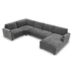Divano sezionale a U a 6 posti in ciniglia Polibi con chaise longue oversize