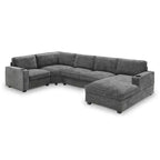 Divano sezionale a U a 6 posti in ciniglia Polibi con chaise longue oversize
