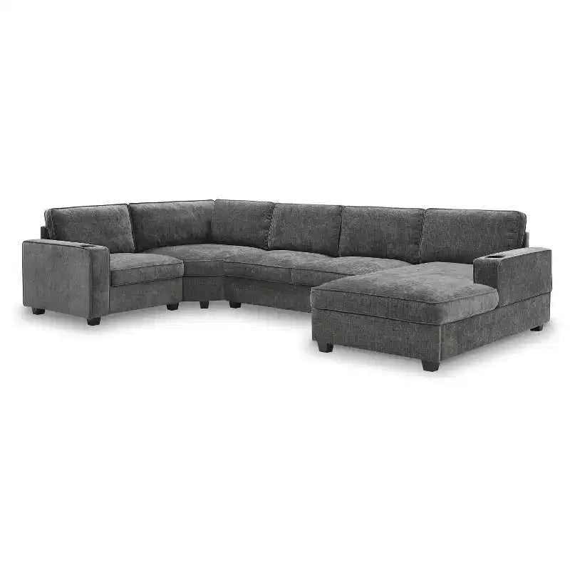 Divano sezionale a U a 6 posti in ciniglia Polibi con chaise longue oversize