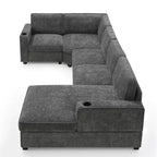 Divano sezionale a U a 6 posti in ciniglia Polibi con chaise longue oversize