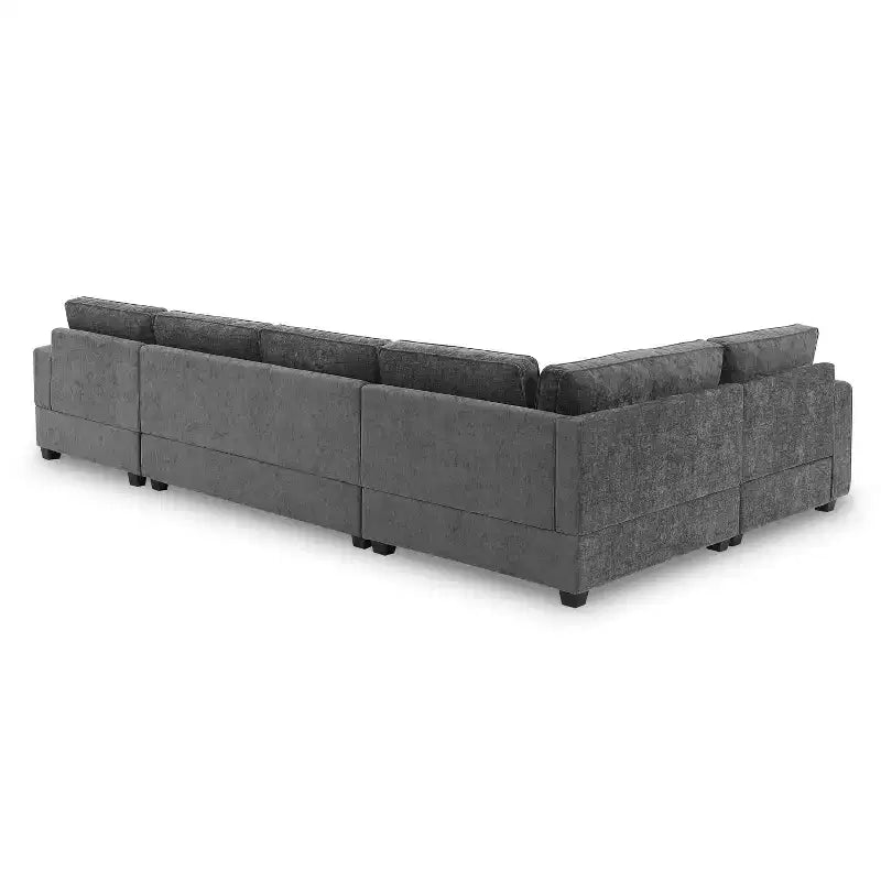 Divano sezionale a U a 6 posti in ciniglia Polibi con chaise longue oversize