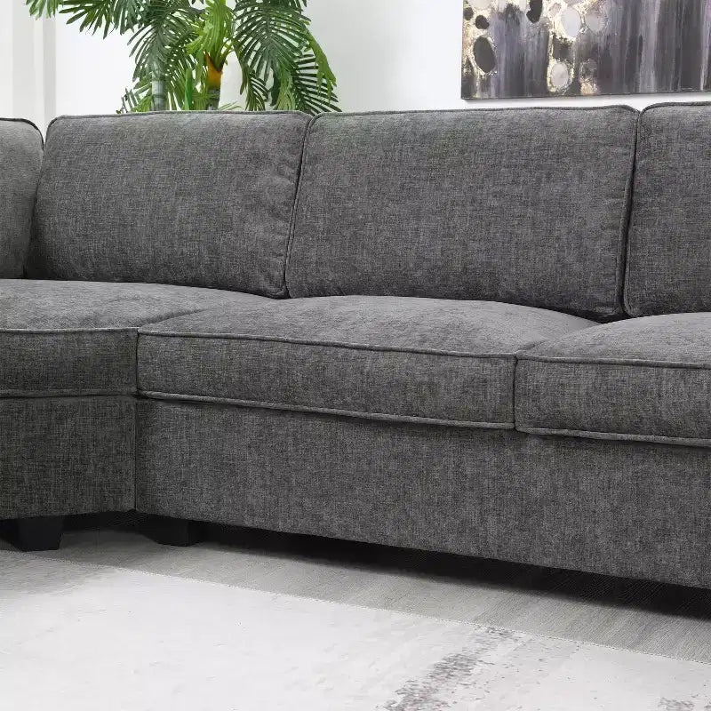 Divano sezionale a U a 6 posti in ciniglia Polibi con chaise longue oversize
