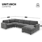 Divano sezionale a U a 6 posti in ciniglia Polibi con chaise longue oversize