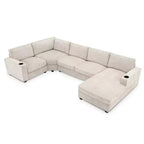 Divano sezionale a U a 6 posti in ciniglia Polibi con chaise longue oversize