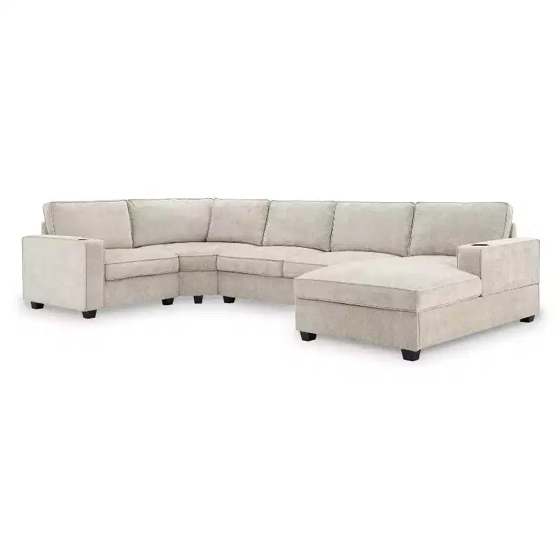 Divano sezionale a U a 6 posti in ciniglia Polibi con chaise longue oversize