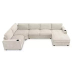 Divano sezionale a U a 6 posti in ciniglia Polibi con chaise longue oversize