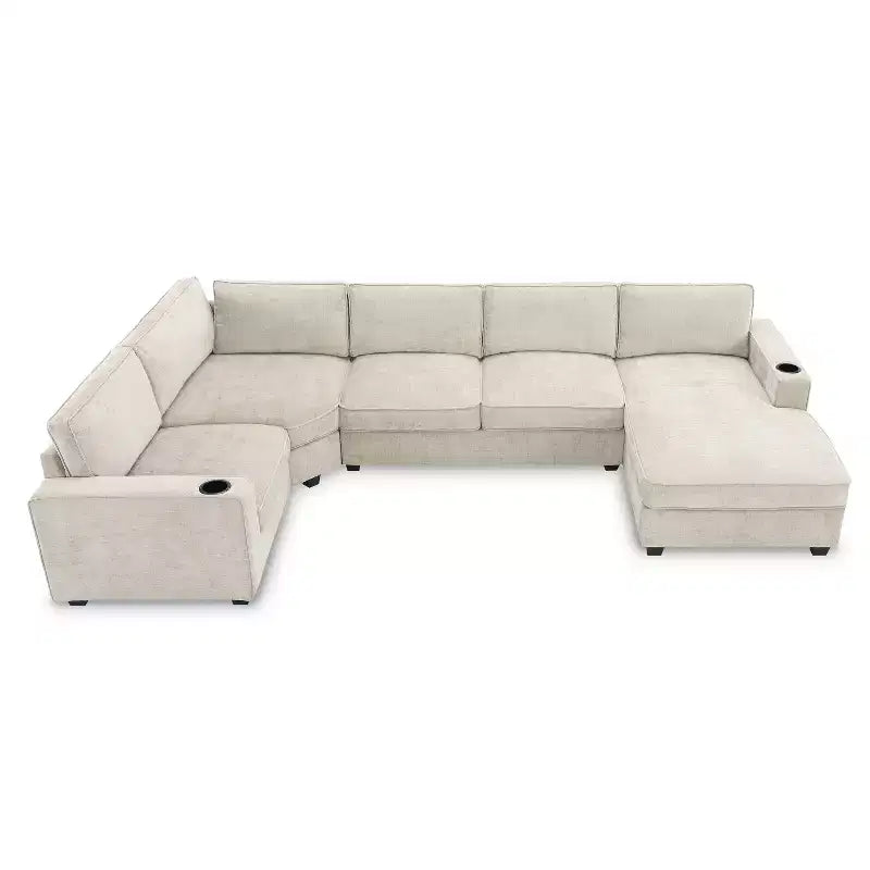 Divano sezionale a U a 6 posti in ciniglia Polibi con chaise longue oversize