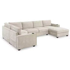 Divano sezionale a U a 6 posti in ciniglia Polibi con chaise longue oversize