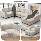 Divano sezionale a U a 6 posti in ciniglia Polibi con chaise longue oversize