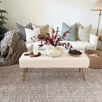 Furniliving Tufted Faux Shearling Upholstered Bench with Button Tufting & Metal Legs for Bedroom/Entryway/Hallway