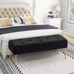 Furniliving Tufted Faux Shearling Upholstered Bench with Button Tufting & Metal Legs for Bedroom/Entryway/Hallway
