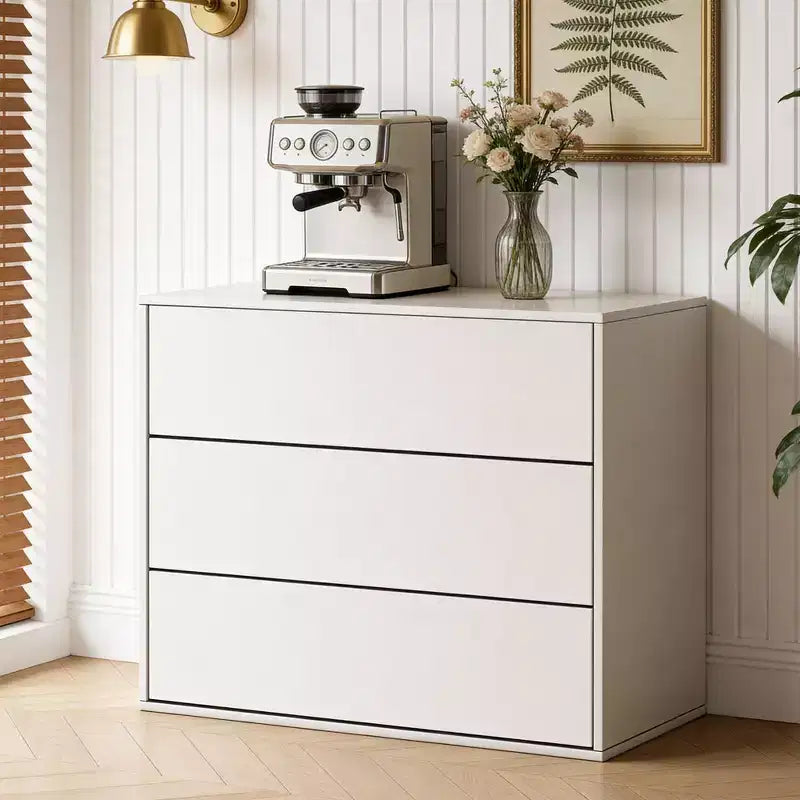 Gaoyangjiaju 31.4 Inch Modern Cream 3 Drawer Dresser Push to Open Chest of Drawers Small Bedroom Nightstand Storage Cabinet