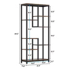 MAYEERTY 8-Tier Staggered Industrial Bookshelf, Vintage Wood Grain & Black Metal Frame Bookcase
