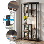 MAYEERTY 8-Tier Staggered Industrial Bookshelf, Vintage Wood Grain & Black Metal Frame Bookcase