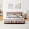 MAYEERTY Queen Size Upholstered Bed with Headboard Chenille Fabric Solid Bed Frame Drawer for Bedroom Pink
