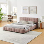 MAYEERTY Queen Size Upholstered Bed with Headboard Chenille Fabric Solid Bed Frame Drawer for Bedroom Pink