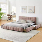 MAYEERTY Queen Size Upholstered Bed with Headboard Chenille Fabric Solid Bed Frame Drawer for Bedroom Pink