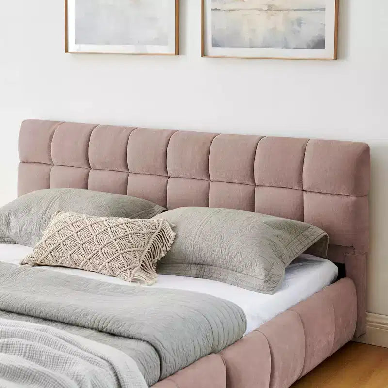 MAYEERTY Queen Size Upholstered Bed with Headboard Chenille Fabric Solid Bed Frame Drawer for Bedroom Pink