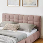 MAYEERTY Queen Size Upholstered Bed with Headboard Chenille Fabric Solid Bed Frame Drawer for Bedroom Pink