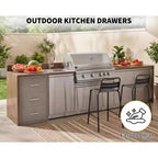 Outdoor Kitchen Drawers 17 W x 30 H x 21 D, Flush Mount Triple BBQ Drawers with Stainless Steel Handle, Paper Towel Holder Combo for BBQ Island