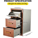 Outdoor Kitchen Drawers 17 W x 30 H x 21 D, Flush Mount Triple BBQ Drawers with Stainless Steel Handle, Paper Towel Holder Combo for BBQ Island