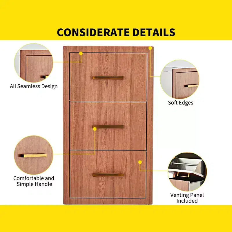 Outdoor Kitchen Drawers 17 W x 30 H x 21 D, Flush Mount Triple BBQ Drawers with Stainless Steel Handle, Paper Towel Holder Combo for BBQ Island