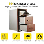 Outdoor Kitchen Drawers 17 W x 30 H x 21 D, Flush Mount Triple BBQ Drawers with Stainless Steel Handle, Paper Towel Holder Combo for BBQ Island
