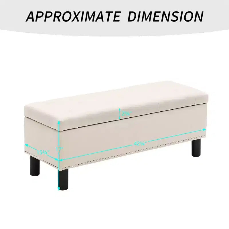 Furniliving Tufted Linen Upholstered Rectangular High Capacity Storage Bench with Button Tufting for Bedroom/Entryway/Hallway