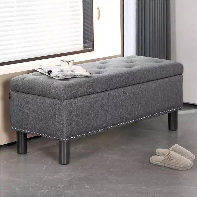 Furniliving Tufted Linen Upholstered Rectangular High Capacity Storage Bench with Button Tufting for Bedroom/Entryway/Hallway