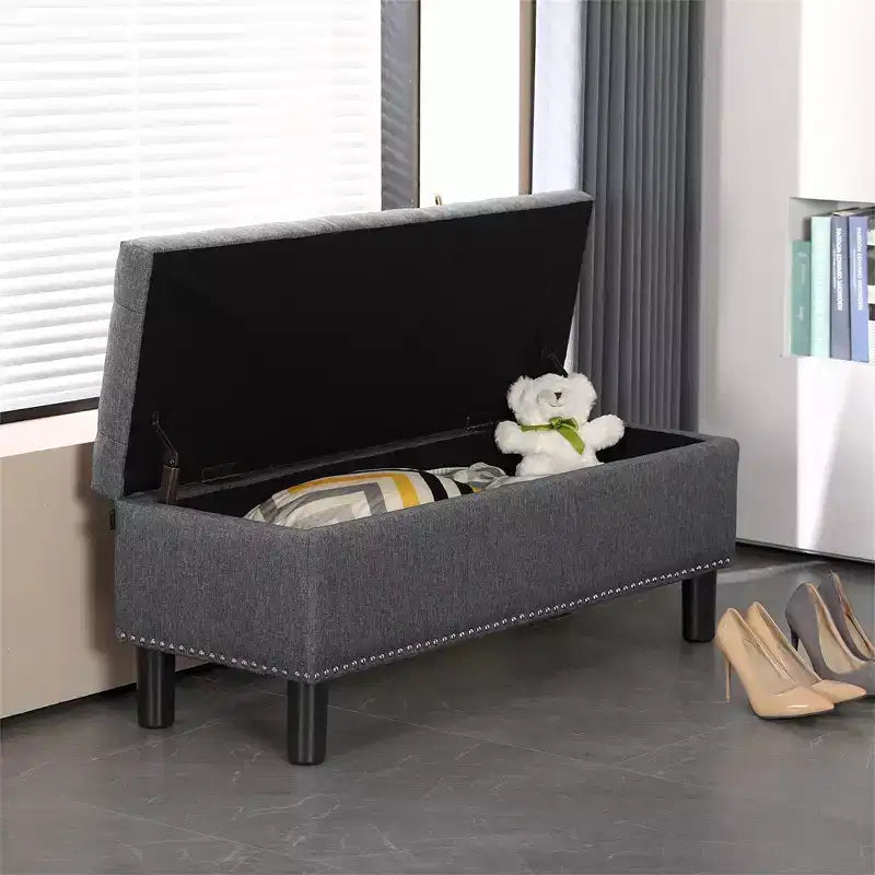 Furniliving Tufted Linen Upholstered Rectangular High Capacity Storage Bench with Button Tufting for Bedroom/Entryway/Hallway
