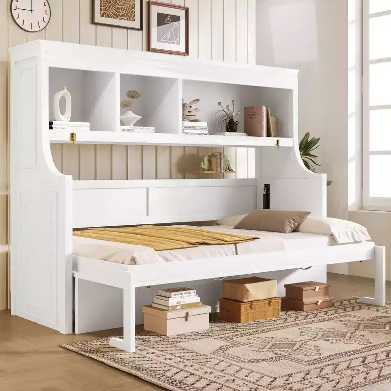 Whisen Elegant Twin Size Murphy Bed with Desk and Storage Shelves