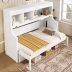 Whisen Elegant Twin Size Murphy Bed with Desk and Storage Shelves