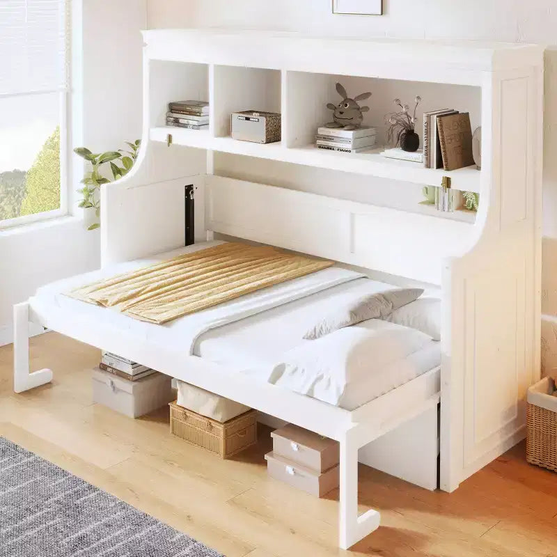 Whisen Elegant Twin Size Murphy Bed with Desk and Storage Shelves